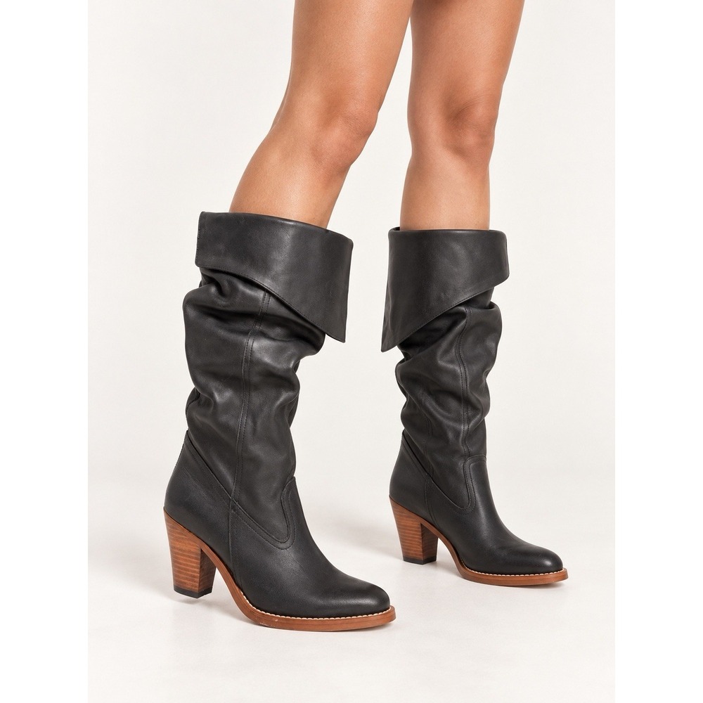 Jeffrey Campbell Doubloon Women's 8 Black Leather Foldover Western Boots